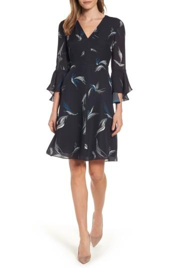 Women's Classiques Entier Bell Sleeve A-line Print Silk Dress - Black
