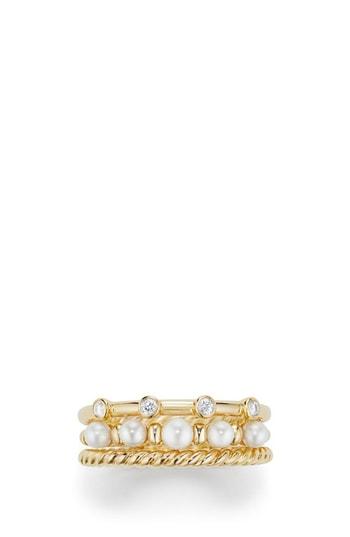 Women's David Yurman Petite Perle Narrow Multi Row Ring With Pearls And Diamonds