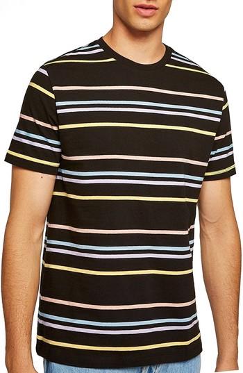 Men's Topman Classic Fit Rainbow Stripe T-shirt - Black