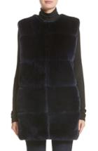 Women's St. John Collection Leather Trim Genuine Rex Rabbit Fur Vest - Blue