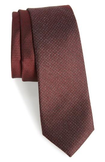 Men's Calibrate Kenton Textured Silk Blend Skinny Tie, Size - Red
