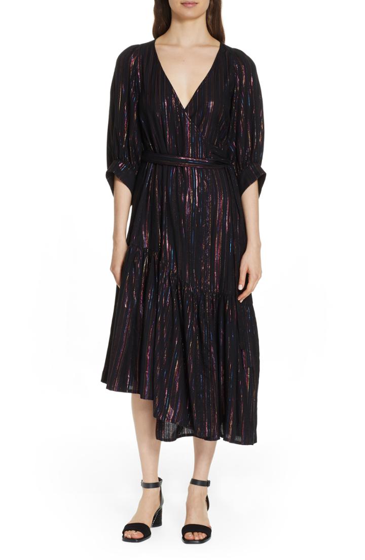 Women's Apiece Apart Bougainville Metallic Stripe Wrap Dress