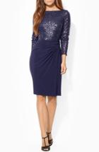 Women's Lauren Ralph Lauren Sequin Mesh & Jersey Sheath Dress - Blue