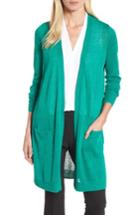 Petite Women's Halogen Long Linen Blend Cardigan P - Green