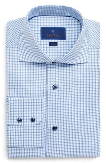 Men's David Donahue Check Pattern Trim Fit Sport Shirt - 32/33 - Blue