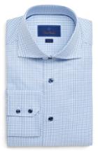 Men's David Donahue Check Pattern Trim Fit Sport Shirt - 32/33 - Blue