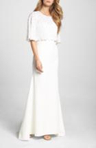 Women's Lotus Threads Elbow Sleeve Lace Overlay Gown - Ivory