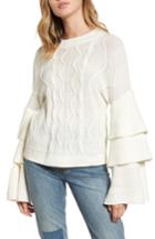 Women's Bp. Tiered Sleeve Cable Knit Sweater, Size - Ivory