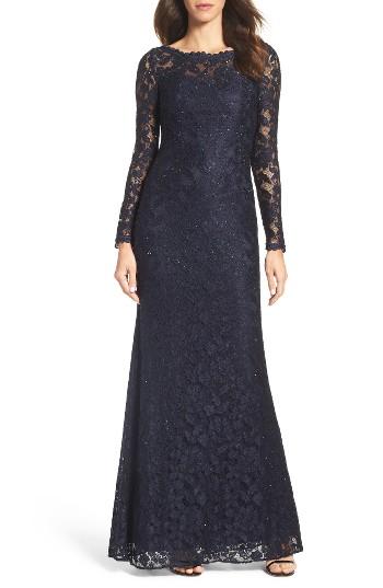 Women's La Femme Embellished Floral Lace Gown - Blue