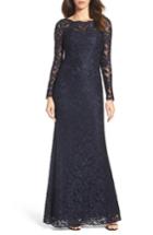 Women's La Femme Embellished Floral Lace Gown - Blue
