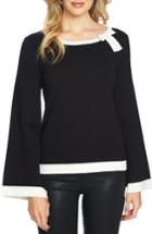 Women's Cece Contrast Tipped Bell Sleeve Sweater, Size - Black