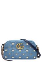 Gucci Marmont 2.0 Imitation Pearl Embellished Denim Camera Bag -