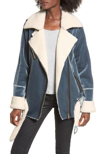 Women's Blanknyc Faux Shearling & Velvet Jacket - Blue