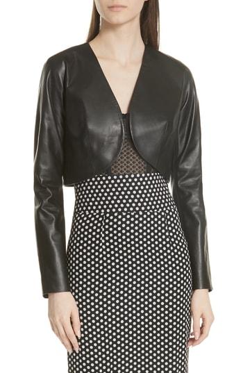 Women's Milly Lightweight Leather Bolero, Size - Black
