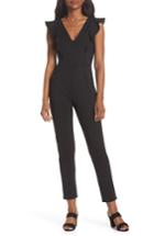 Women's Fraiche By J V-neck Ruffle Jumpsuit - Black