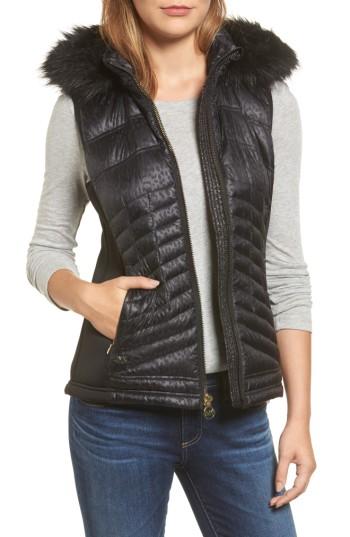 Women's Michael Michael Kors Faux Fur Trim Down Vest - Black