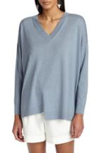 Women's Lafayette 148 New York Asymmetrical Cashmere & Silk Blend Sweater, Size - Blue