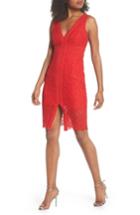 Women's Bardot Morgan Front Slit Lace Sheath Dress - Red