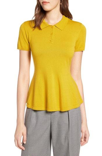 Women's Halogen Peplum Polo Sweater, Size - Yellow