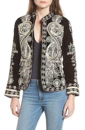 Women's Raga Embroidered Velvet Jacket - Black