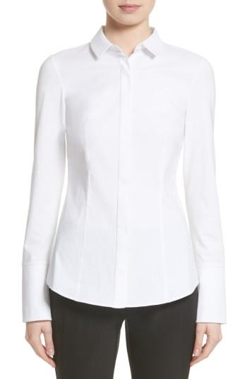 Women's Lafayette 148 New York Azra Jersey Sleeve Blouse - White