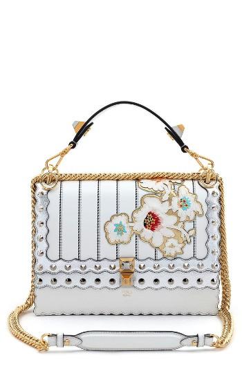 Fendi Kan I Metallic Mix Leather Shoulder Bag - White