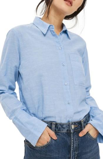 Women's Topshop Zayn Split Back Shirt Us (fits Like 0-2) - Blue