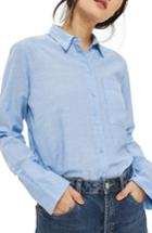 Women's Topshop Zayn Split Back Shirt Us (fits Like 0-2) - Blue