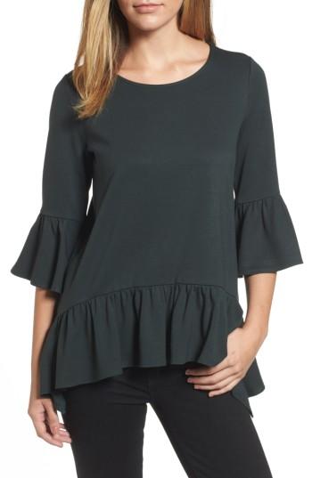 Women's Gibson Bell Sleeve Handkerchief Ruffle Top - Green