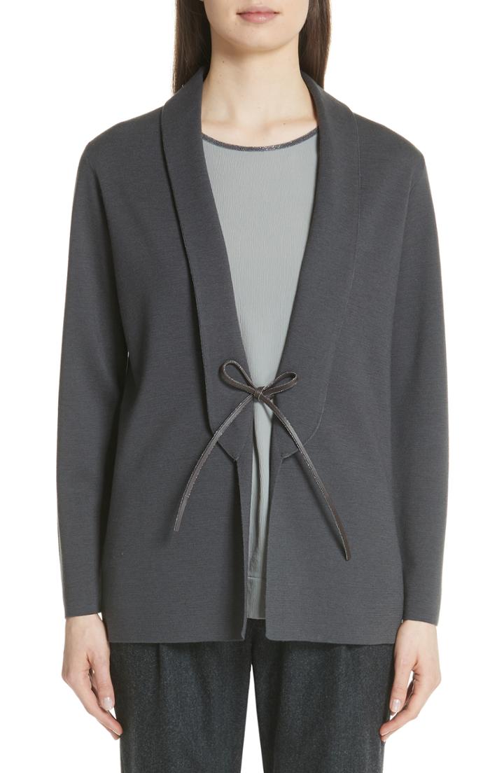 Women's Fabiana Filippi Leather Tie Wool Jacket Us / 40 It - Grey