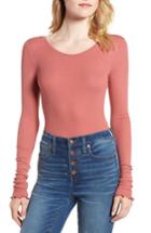 Women's Hinge Lettuce Edge Ribbed Top, Size - Pink