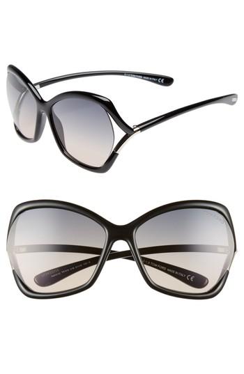 Women's Tom Ford Astrid 61mm Geometric Sunglasses - Shiny Black/ Gradient Smoke
