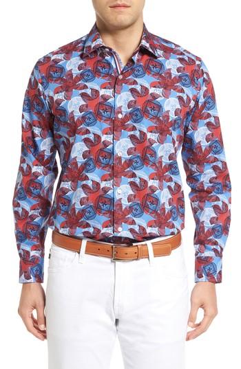 Men's Tailorbyrd Cider Regular Fit Abstract Pattern Sport Shirt, Size - Red