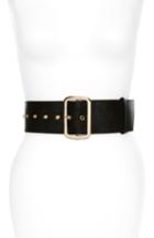 Women's Accessory Collective Square Buckle Faux Leather Belt - Black/ Gold