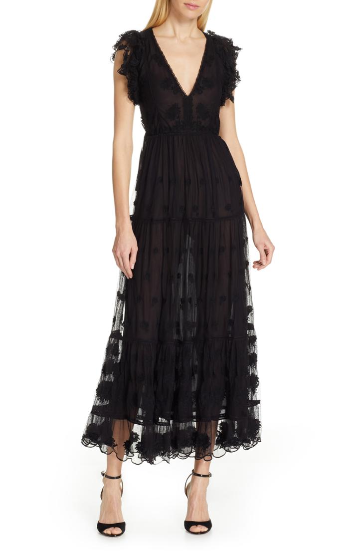 Women's Ulla Johnson Fifi Embroidered Tulle Maxi Dress