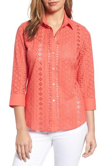 Women's Foxcroft Ava Eyelet Shirt - Coral