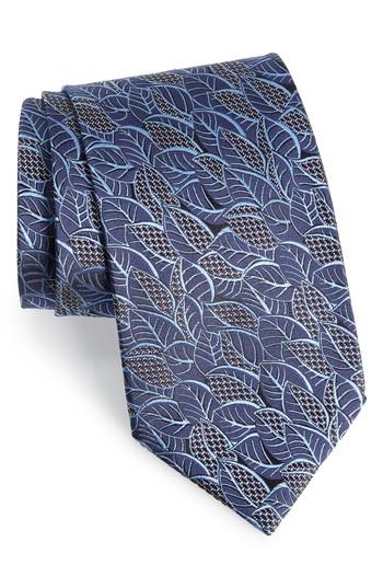 Men's Ermenegildo Zegna Leaf Silk Tie, Size X-long - Blue