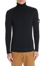 Men's Stone Island Ribbed Wool Turtleneck Sweater, Size - Blue