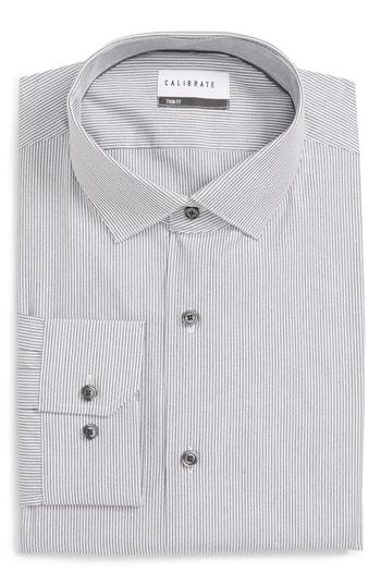 Men's Calibrate Trim Fit Stripe Dress Shirt .5 32/33 - Grey