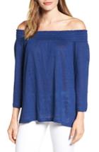 Petite Women's Caslon Off The Shoulder Linen Knit Top P - Blue