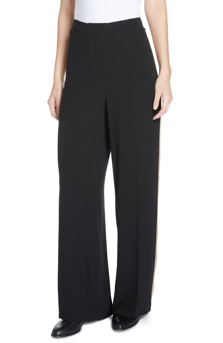 Women's Eileen Fisher High Waist Side Stripe Silk Crepe Pants - Black