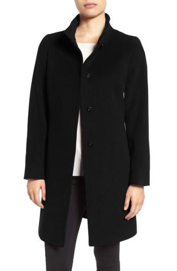 Petite Women's Cinzia Rocca Stand Collar Walking Coat P - Black