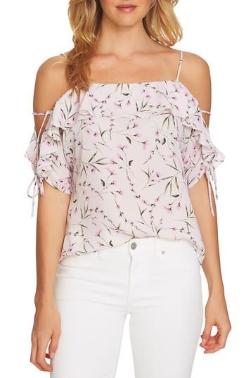 Women's Cece Cold Shoulder Laced Sleeve Floral Top - Pink