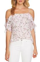 Women's Cece Cold Shoulder Laced Sleeve Floral Top - Pink