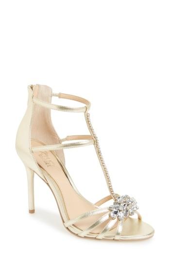 Women's Jewel Badgley Mischka Hazel Embellished T-strap Sandal .5 M - Metallic