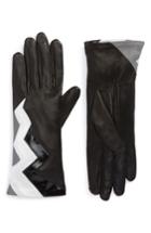 Women's Agnelle Zigzag Lambskin Leather Gloves - Black