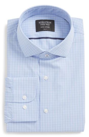 Men's Nordstrom Men's Shop Tech-smart Trim Fit Grid Dress Shirt 32/33 - Blue