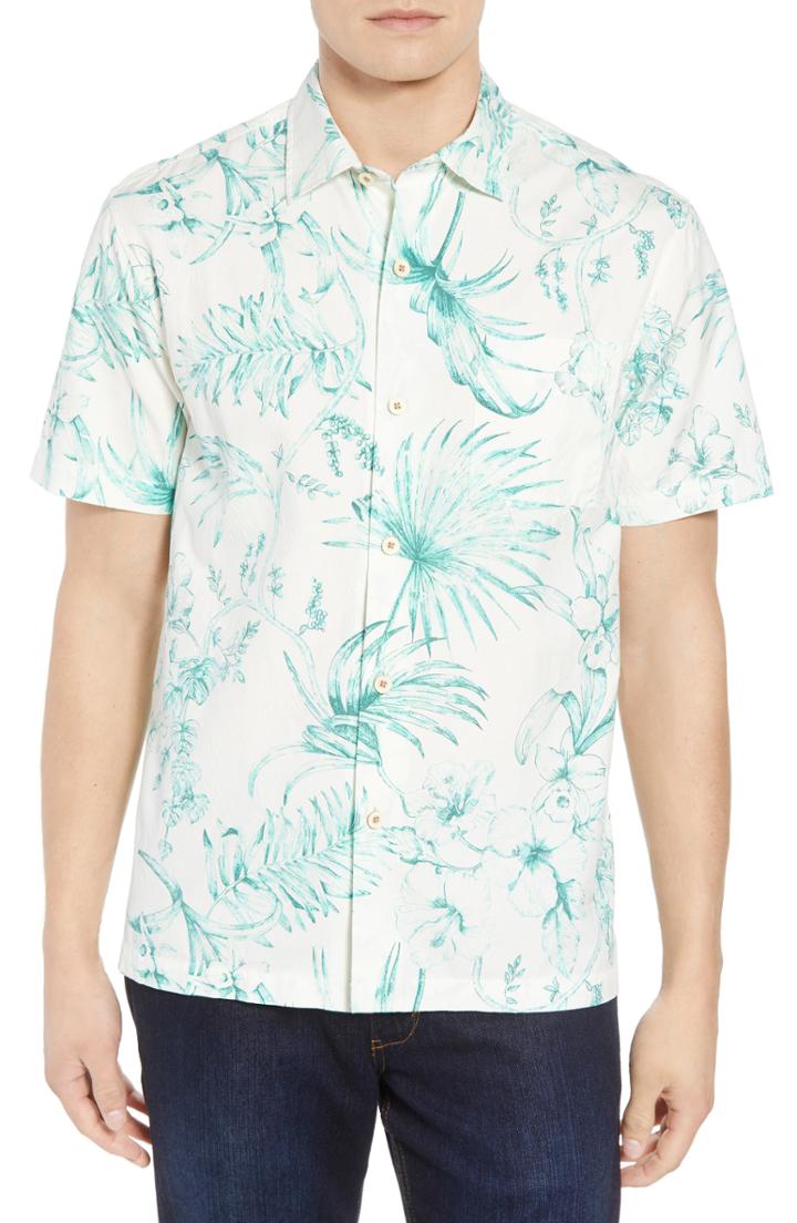 Men's Tommy Bahama El Botanico Regular Fit Cotton & Silk Sport Shirt, Size - White
