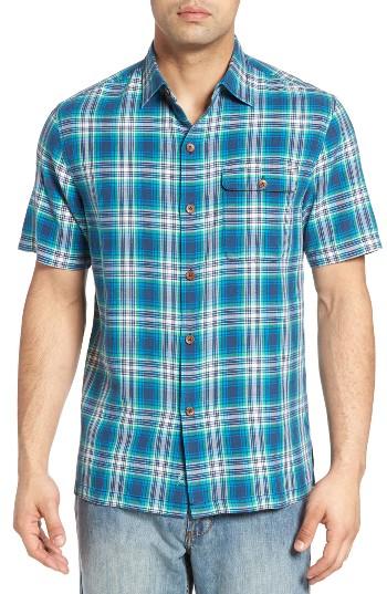 Men's Tommy Bahama Poipu Regular Fit Plaid Silk Camp Shirt, Size - Blue