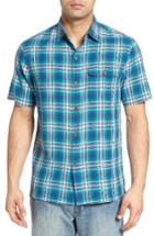 Men's Tommy Bahama Poipu Regular Fit Plaid Silk Camp Shirt, Size - Blue